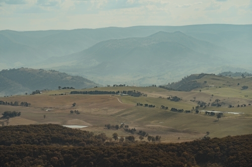 rural properties in the valley view as seen from Blackheath Lookout - Australian Stock Image