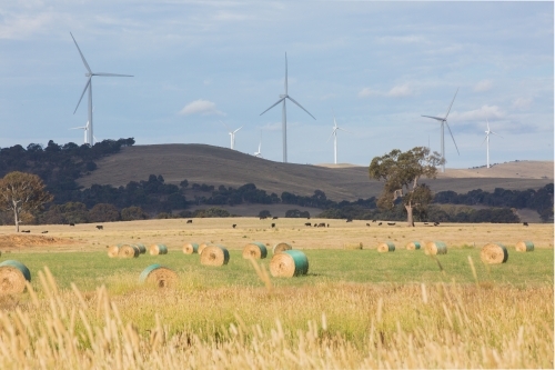 Rural Wind Turbines in a farm setting - Australian Stock Image