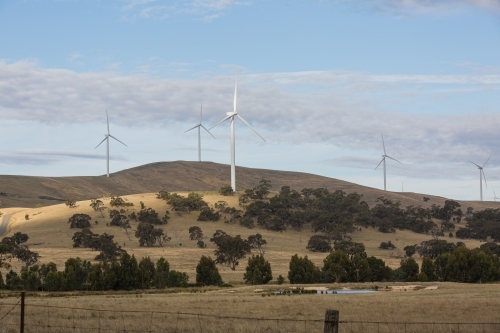 Rural Wind Turbines in a farm setting - Australian Stock Image