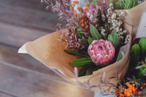 Rustic native flower bouquet - Australian Stock Image