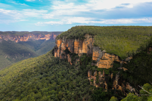Scenic view from Govetts Leap Lookout in the Blue Mountains overlooking Grose Valley - Australian Stock Image