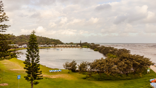 scenic view of nambucca heads inlet and coastal town - Australian Stock Image