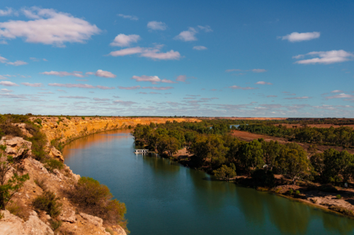 Scenic View of the Murray River and Golden Cliffs in South Australia - Australian Stock Image