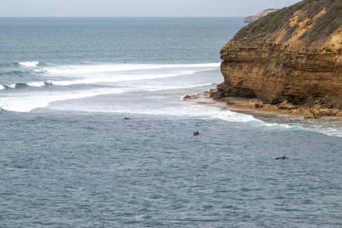 Sea cliffs and water of Bells Beach Torquay, Victoria - Australian Stock Image