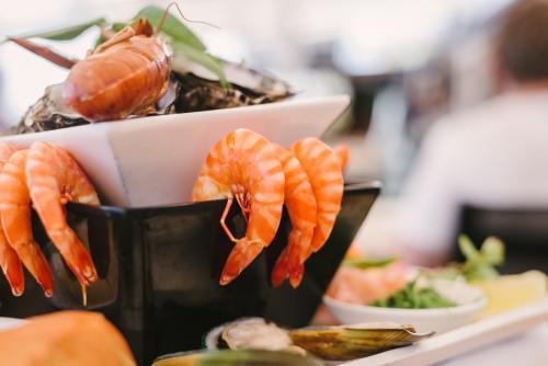 seafood smorgasboard with prawns - Australian Stock Image