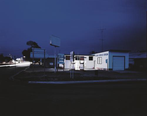 Service Station in Remote Outback Town at Night - Australian Stock Image