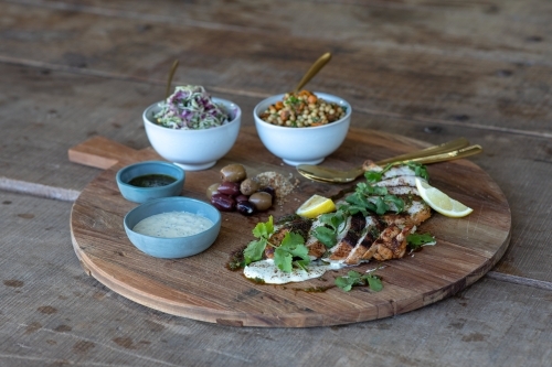 Side View of Grazing Platter on Rustic Table - Australian Stock Image