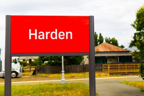 Sign at harden railway station