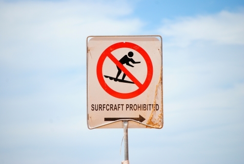 Sign at the beach proclaiming Surfcraft Prohibited