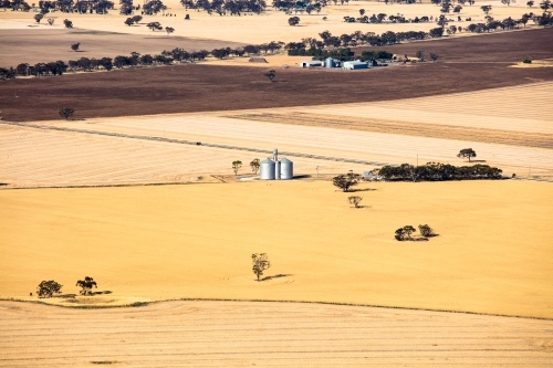 Silos and agricultural land in the Wimmera area of Western Victoria