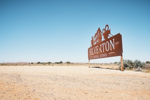 Silverton Town Outback Sign in the NSW desert - Australian Stock Image
