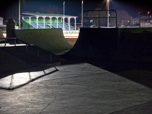 Skate ramp looking through to a grandstand - Australian Stock Image