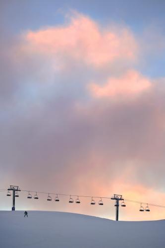Ski chair lift at sunset - Australian Stock Image