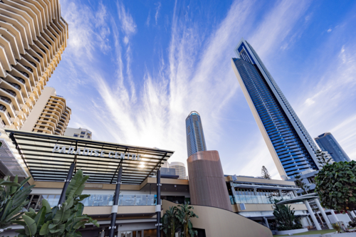 Skyscrapers in Cavill Avenue at Surfers Paradise on the Gold Coast - Australian Stock Image