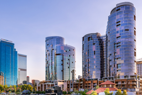 Skyscrappers at elizabeth quay perth - Australian Stock Image