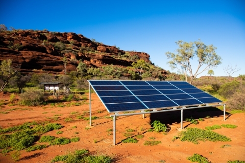 Small solar panel array in Central Australia - Australian Stock Image