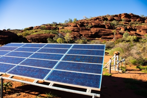 Small solar panel array in Central Australia - Australian Stock Image