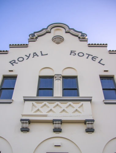 Small town pub building against a dawn sky - Australian Stock Image