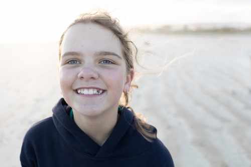 Smiling Girl on Beach - Australian Stock Image