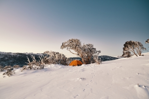 Snow camping in the Australian Backcountry in winter