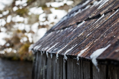 Snow on old roof - Australian Stock Image