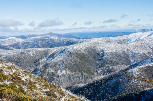Snowy mountain range vista in Victoria - Australian Stock Image