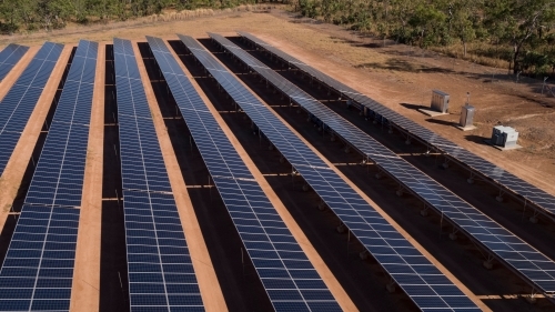 Solar array in remote Australia - Australian Stock Image