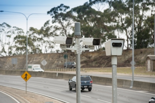 Speed camera beside road - Australian Stock Image