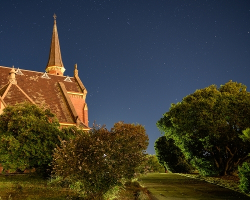 Stars and Castlemaine Church at night