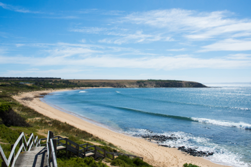Steps leading down to beach at Cat Bay, Phillip Island - Australian Stock Image
