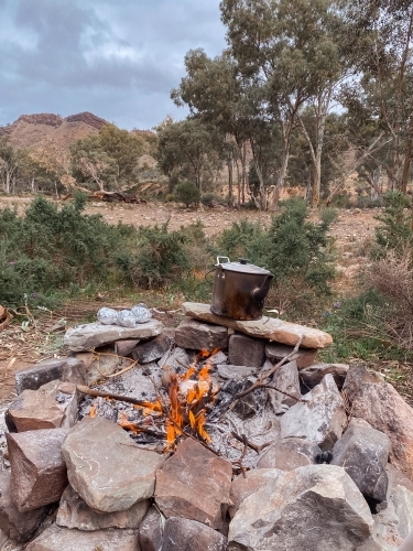 Stone campfire in the bush - Australian Stock Image