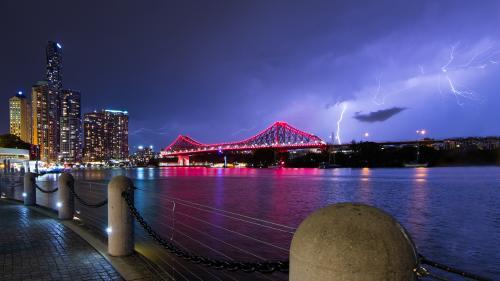 Storm Over the Brisbane River and Story Bridge - Australian Stock Image