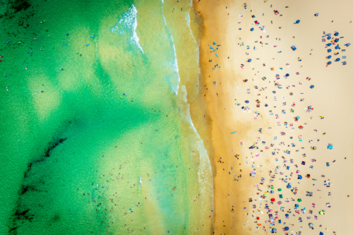 Straight down on the beach scene at Bondi, on a Summer Day - Australian Stock Image