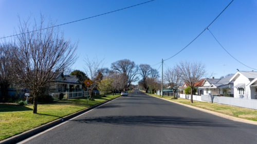 Street in rural town on a sunny day - Australian Stock Image