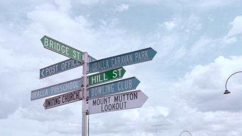 Street sign with blue sky background in small town - Australian Stock Image