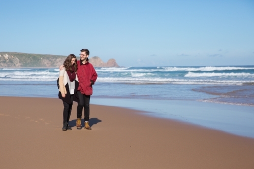 Strolling on the Beach in Winter - Australian Stock Image