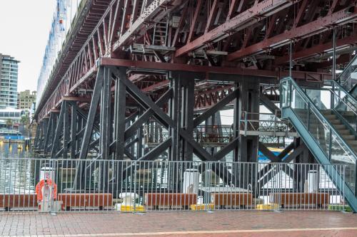 Structural supports underneath Pyrmont Bridge, Darling Harbour - Australian Stock Image