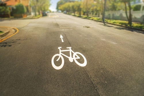 Suburban road with bicycle sign - Australian Stock Image