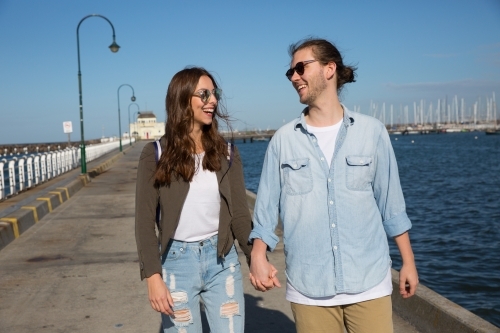 Summer Walks on St Kilda Pier - Australian Stock Image