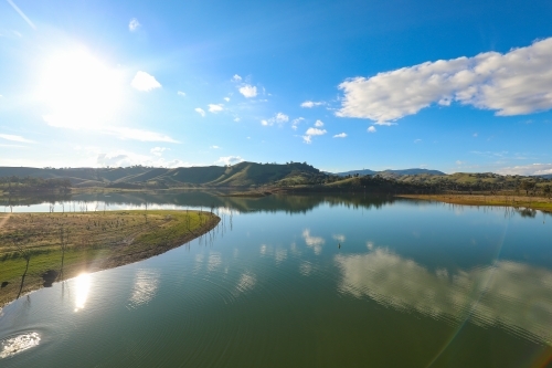 Sunny day at Lake Eildon in the Central Highlands region of Victoria - Australian Stock Image