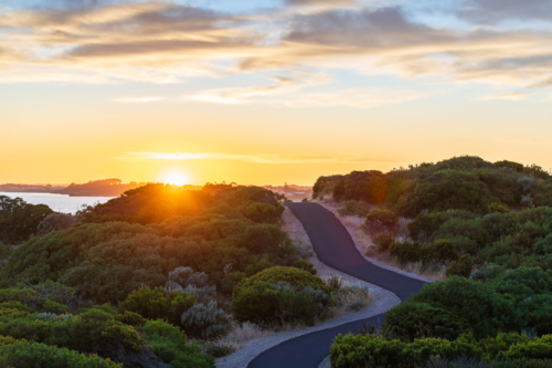 sunrise above Robe viewed from the Obelisk Lookout, Limestone Coast, South Australia - Australian Stock Image