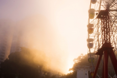 Sunrise fog at Luna Park - Australian Stock Image