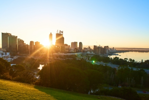 Sunrise over Perth City CBD as seen from King's Park
