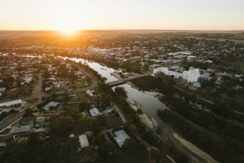 Sunrise over the Avon River and the town of Northam in Western Australia - Australian Stock Image