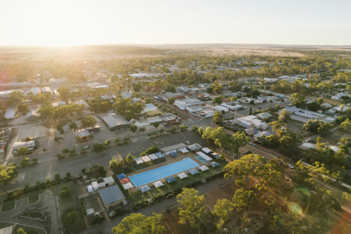 Sunrise over the town of Moora in Western Australia - Australian Stock Image