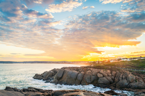 Sunset above the Encounter Bay viewed from Port Elliot, South Australia - Australian Stock Image