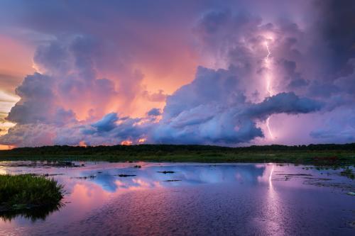 Sunset lightning over Top End wetlands