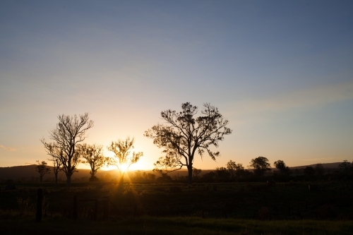 Sunset on a rural property - Australian Stock Image
