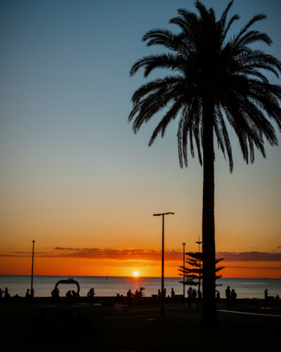 Sunset on the sea at Glenelg Beach - Australian Stock Image