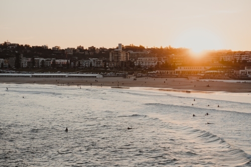 Sunset over Bondi beach on a cold winter afternoon. - Australian Stock Image